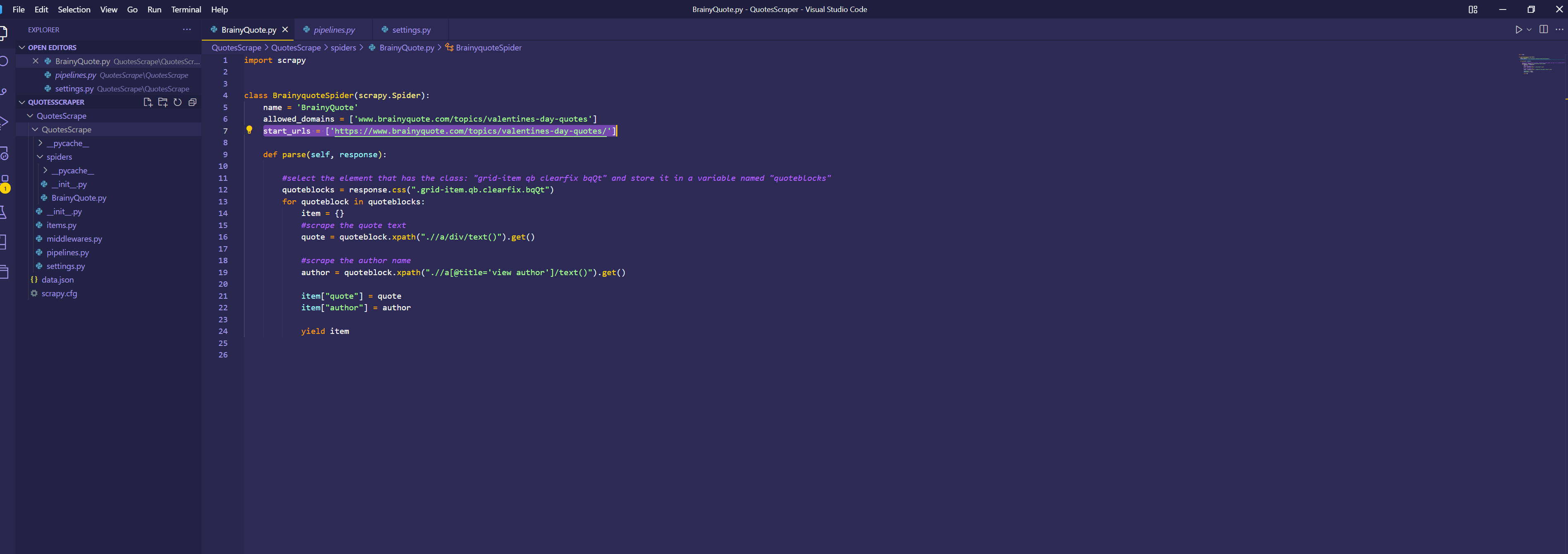 a picture of a code snippet