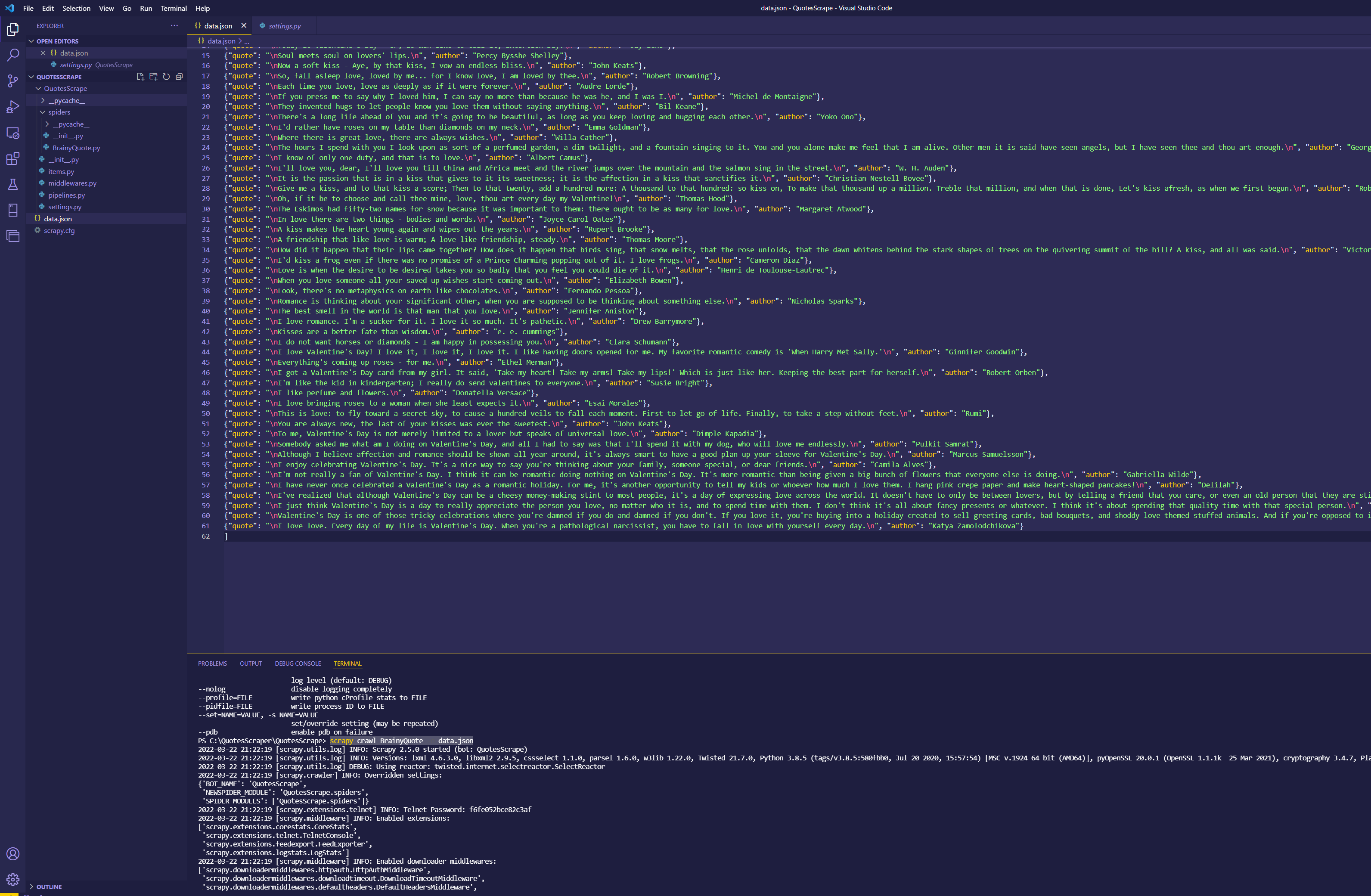 Data Collected in a Json File